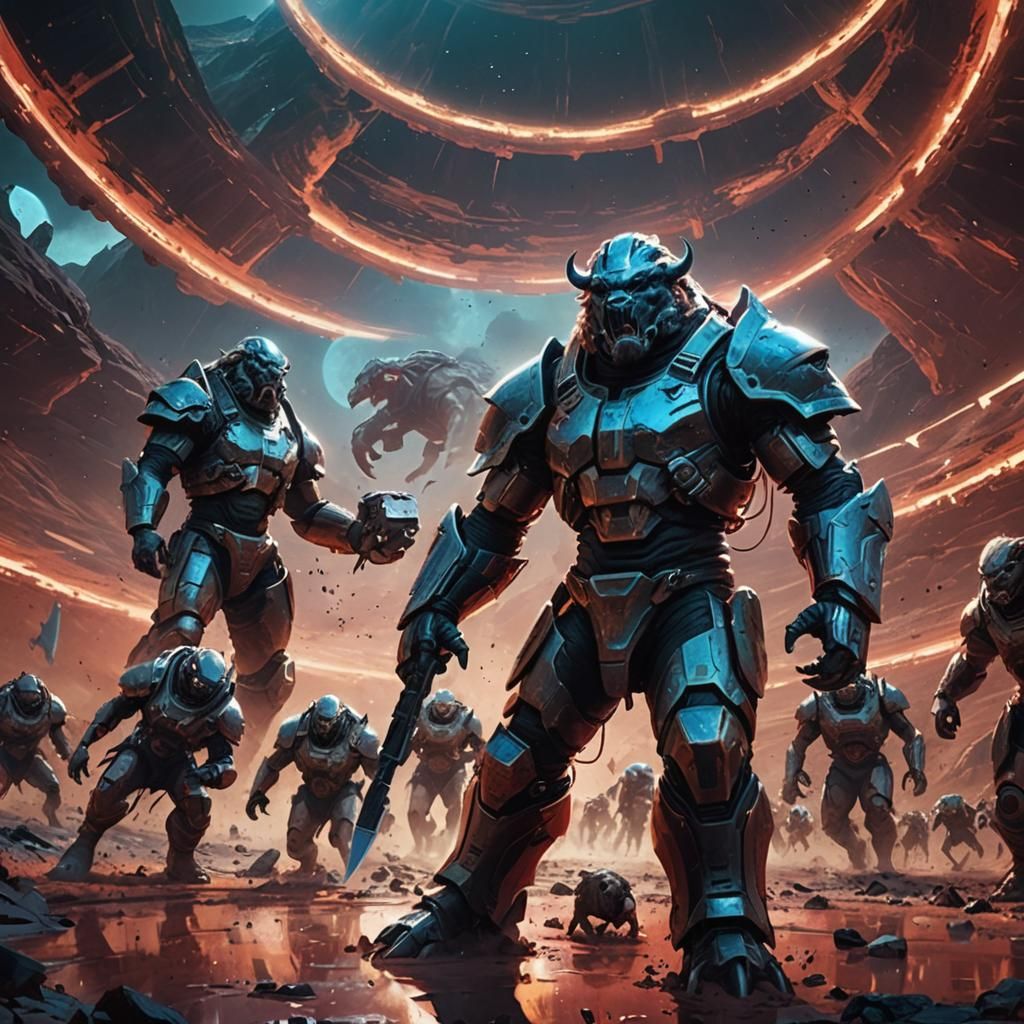 Buffalo Stampede on Mars in Romanesco Fantasy Style