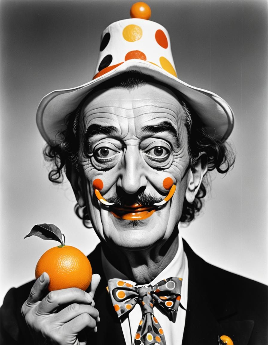 Surreal Portrait with Orange and Clown Hat