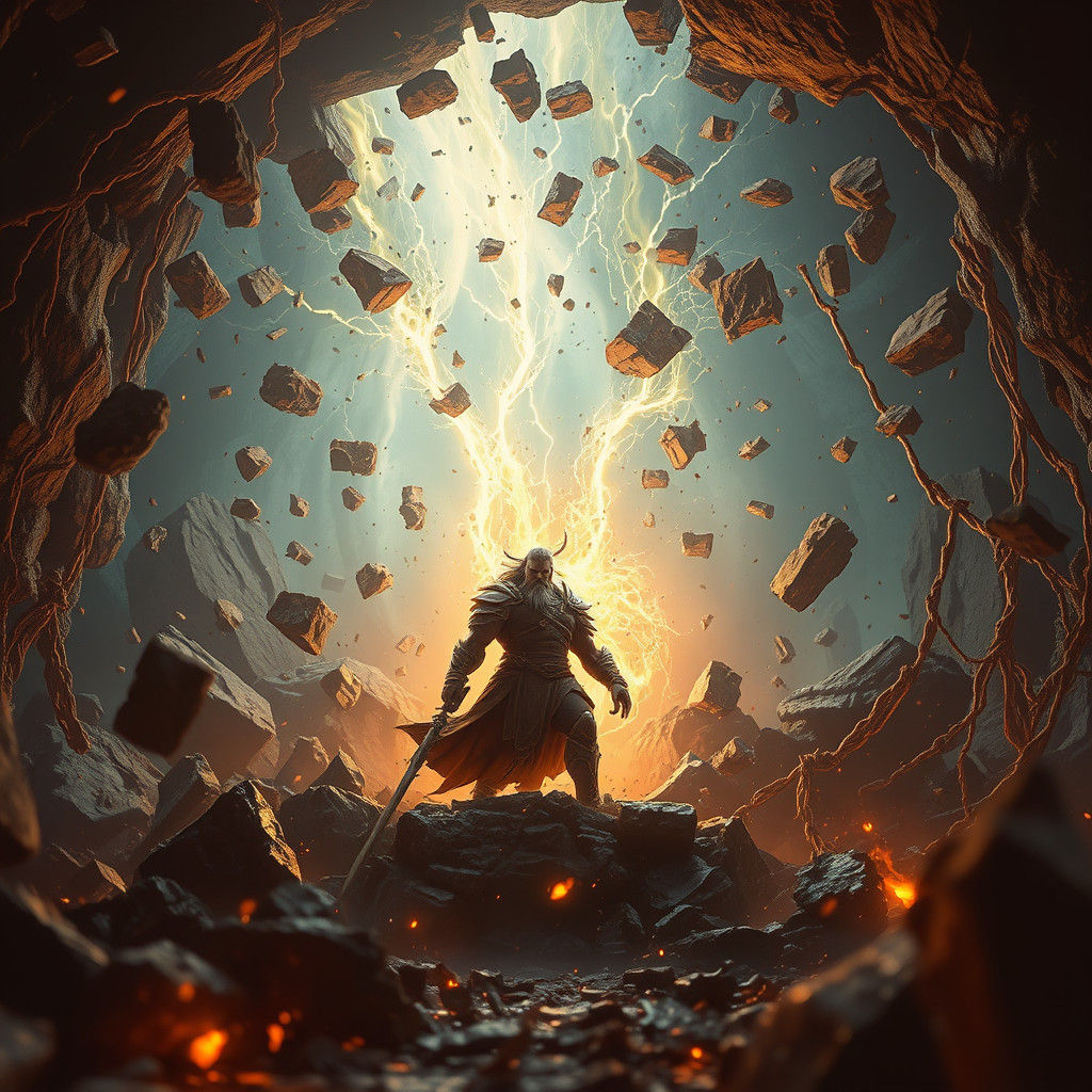 Mighty Warrior Amidst Whirlwind of Destruction