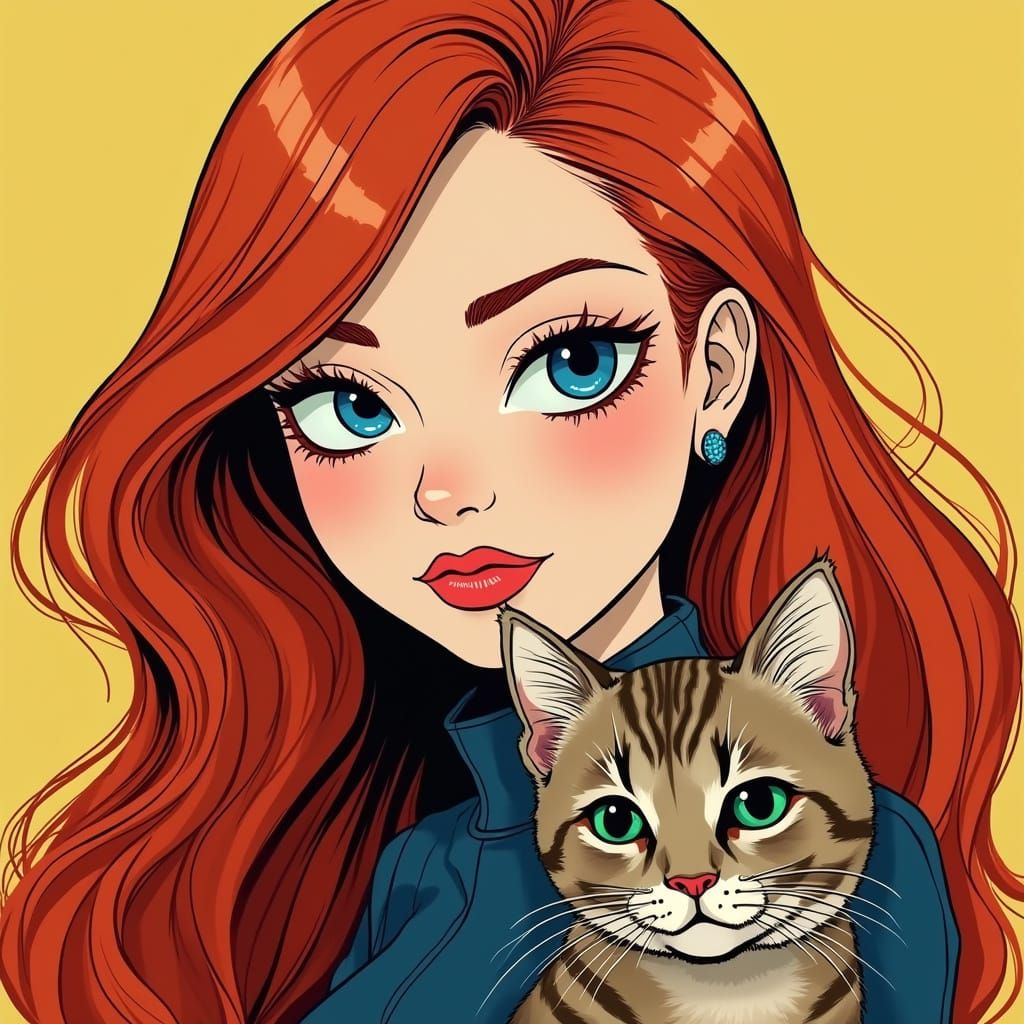 Woman and Cat in Pop Art Style