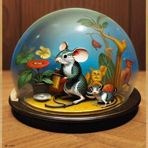 Glass Mouse Stealing Cheese Figurine