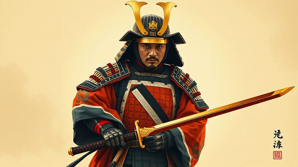 Samurai in Feudal Japan Inspired by Hokusai and Mead