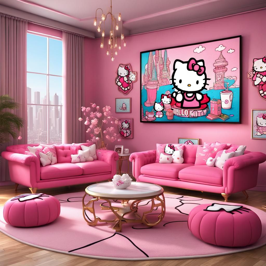 Hello Kitty Themed Living Room in 8K