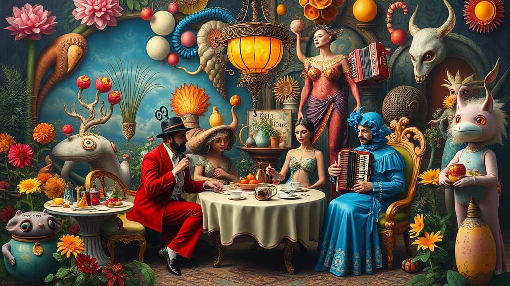 Surreal Garden Party in Maximalist Style