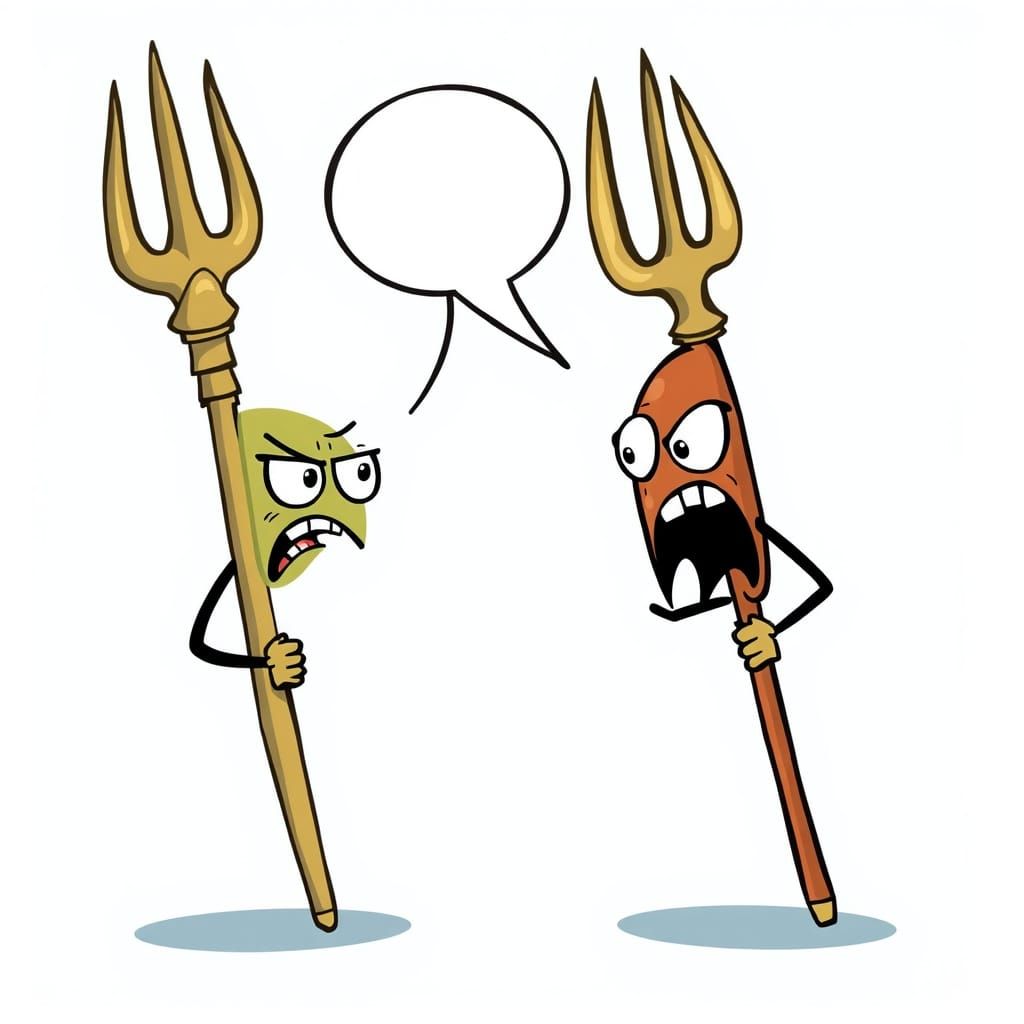 Cartoon Trident Duo in Heated Argument