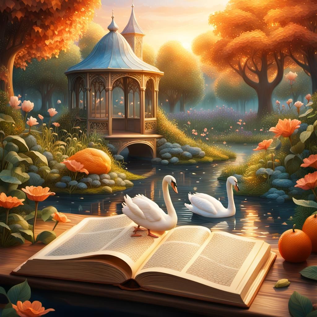 Enchanted Garden with Open Book in Art Nouveau Style