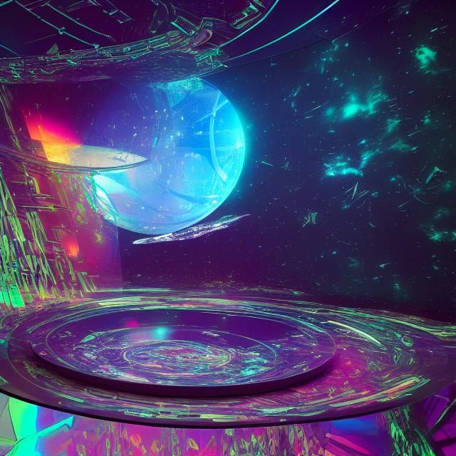 Cosmic Space Hotel: Holographic Sci-Fi Illustration