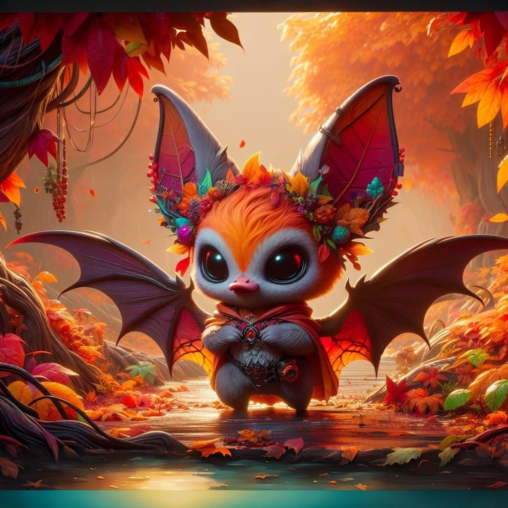 Cute Halloween Bat Duck in Autumnal Setting