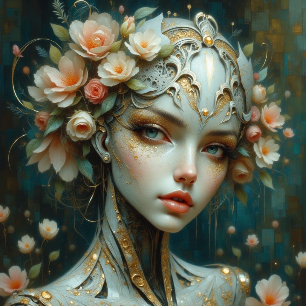 Elegant Nymph Cyborg Robot in Anime Style