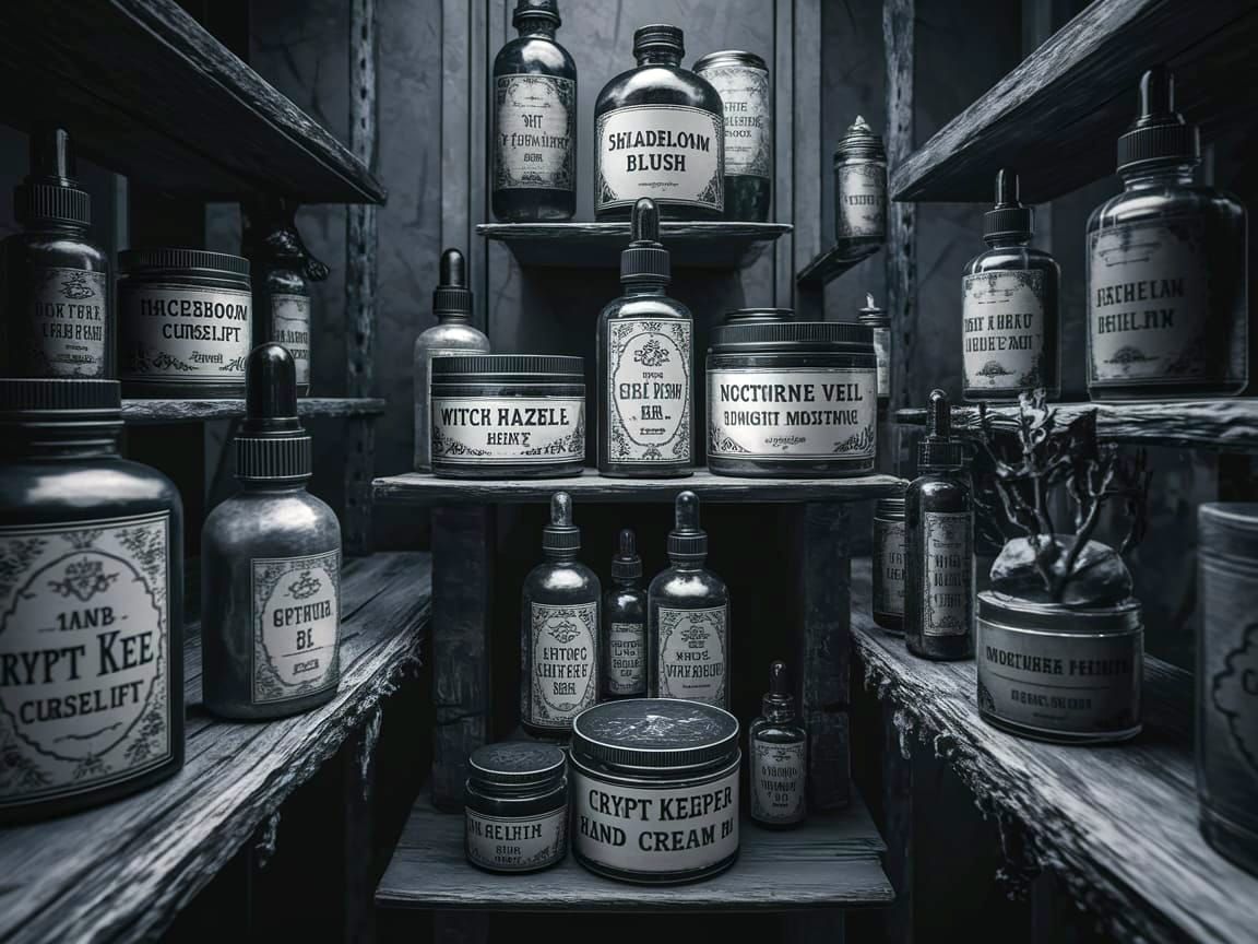 Gothic Apothecary Beauty Shelf in Moody, Whimsical Style