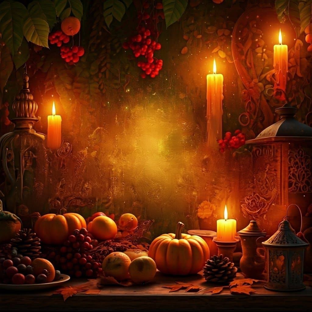 Golden Thanksgiving Text with Autumnal Illustration