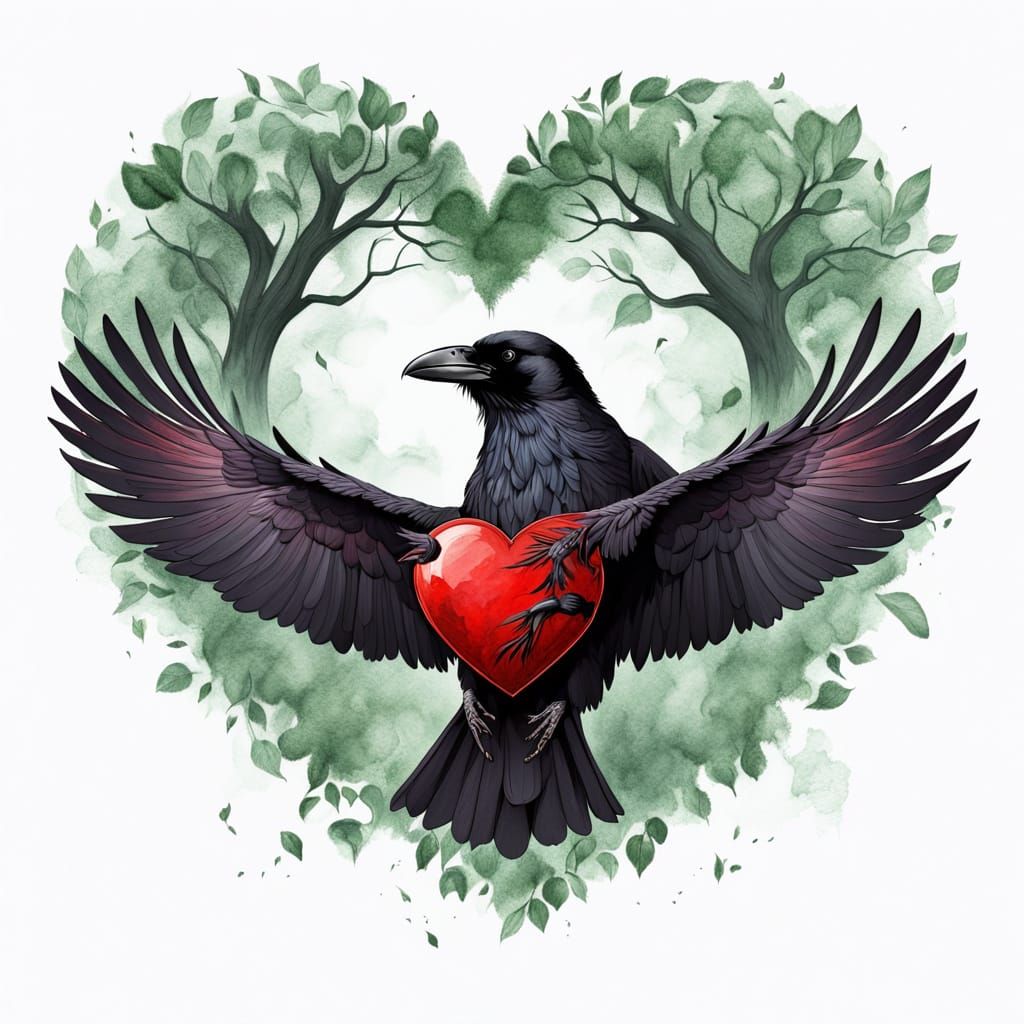 Acoustic Guitar Double Exposure: Tree, Heart, Raven Art