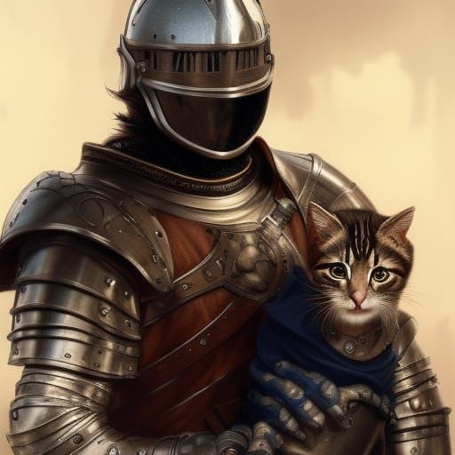 Knight and Kitten Portrait in Detailed Fantasy Style