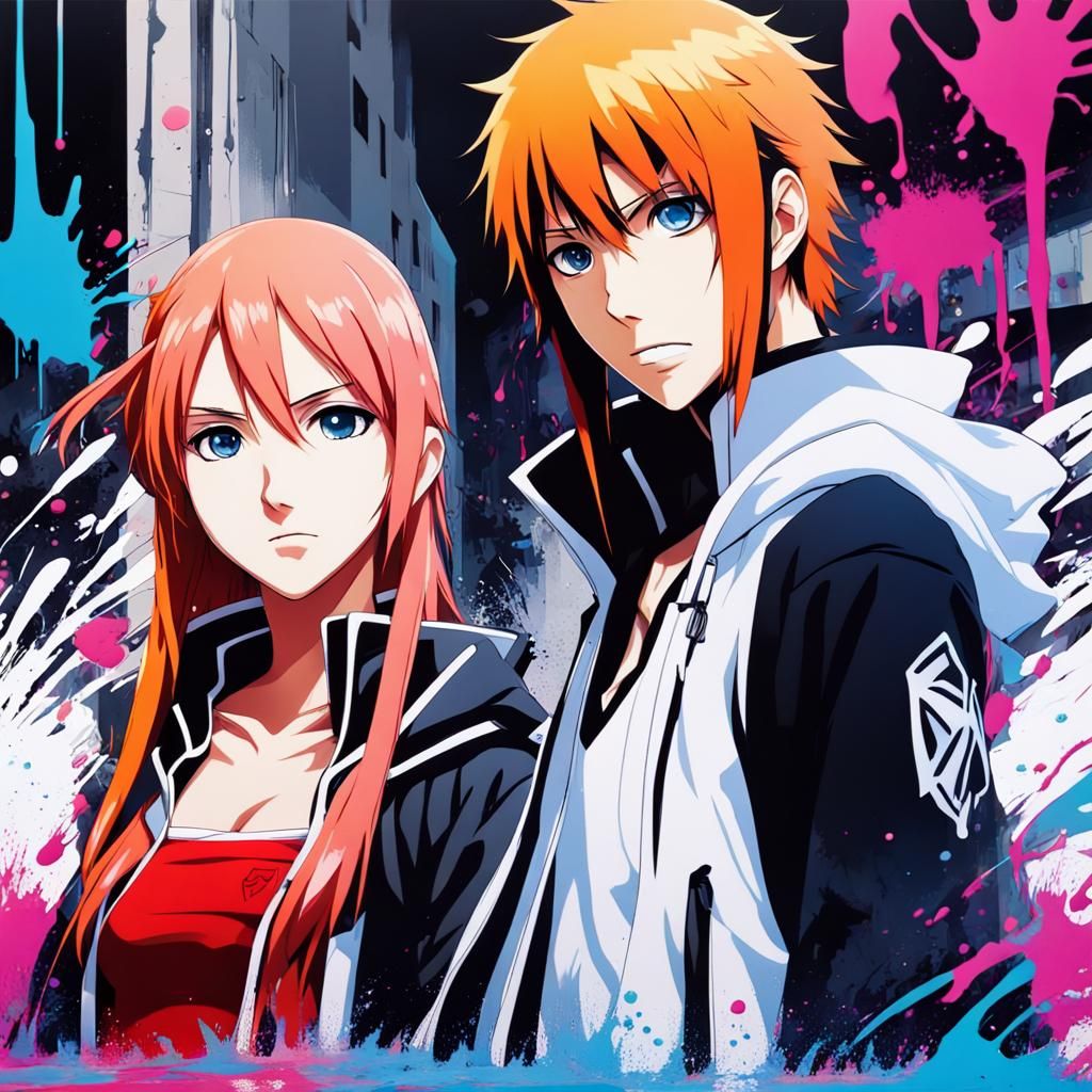 Anime Characters in Graffiti Splash Art Style