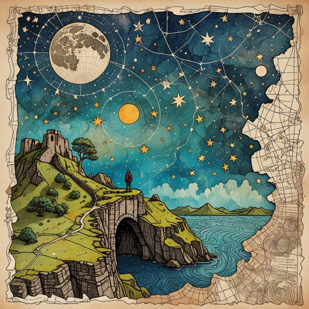 Hadrian's Wall as Celestial Doodle Art