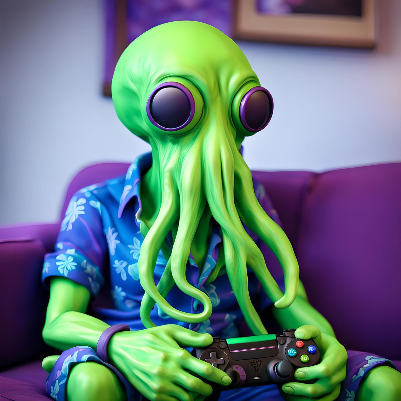 Neon Squid Man Clay Model Concept Art