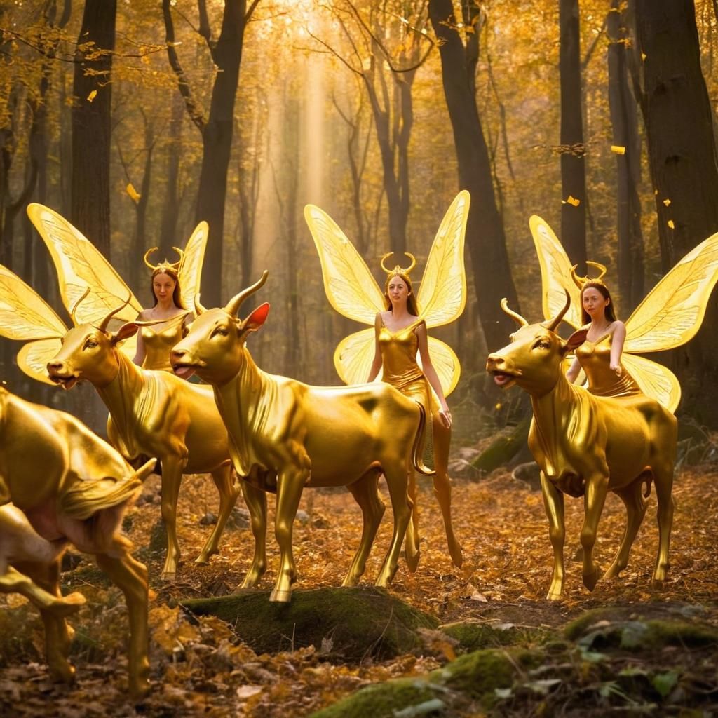Golden Fairies Dance in Ethereal Forest