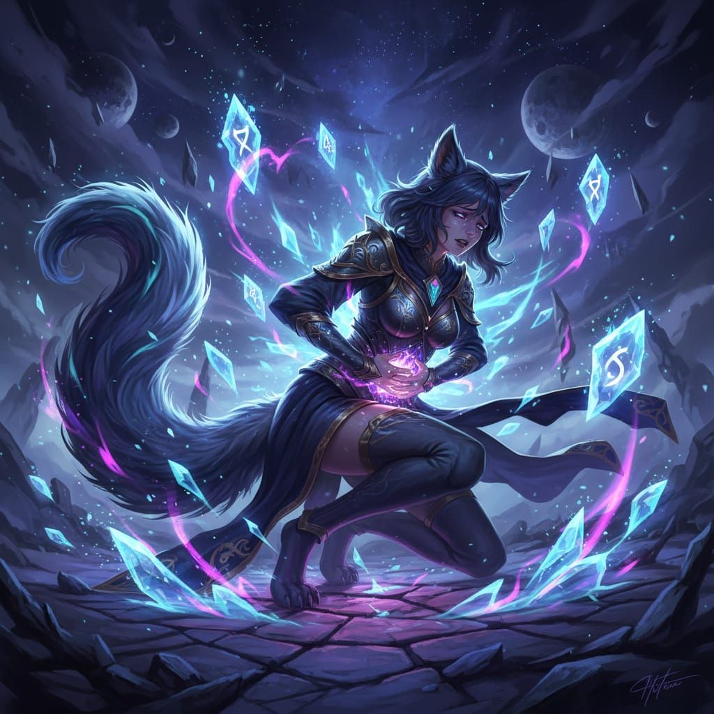 Anime Woman with Wolf Features in Agony