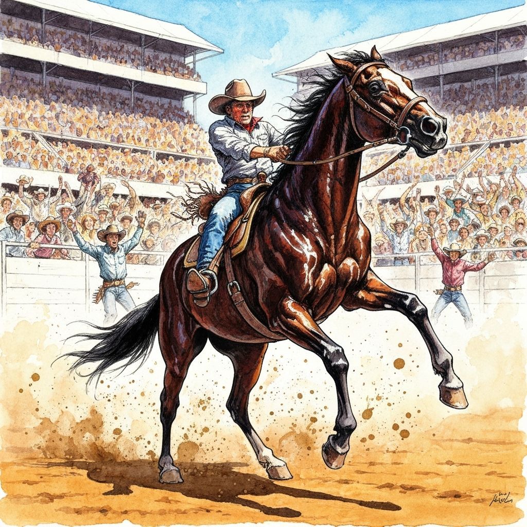 Wild Rodeo Stallion in Vibrant Watercolor and Ink