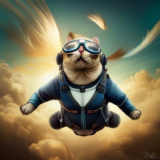 Cat Skydiving Adventure in Pixar Style