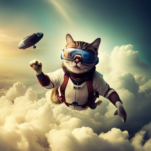Cat Skydiving Adventure in Pixar Style