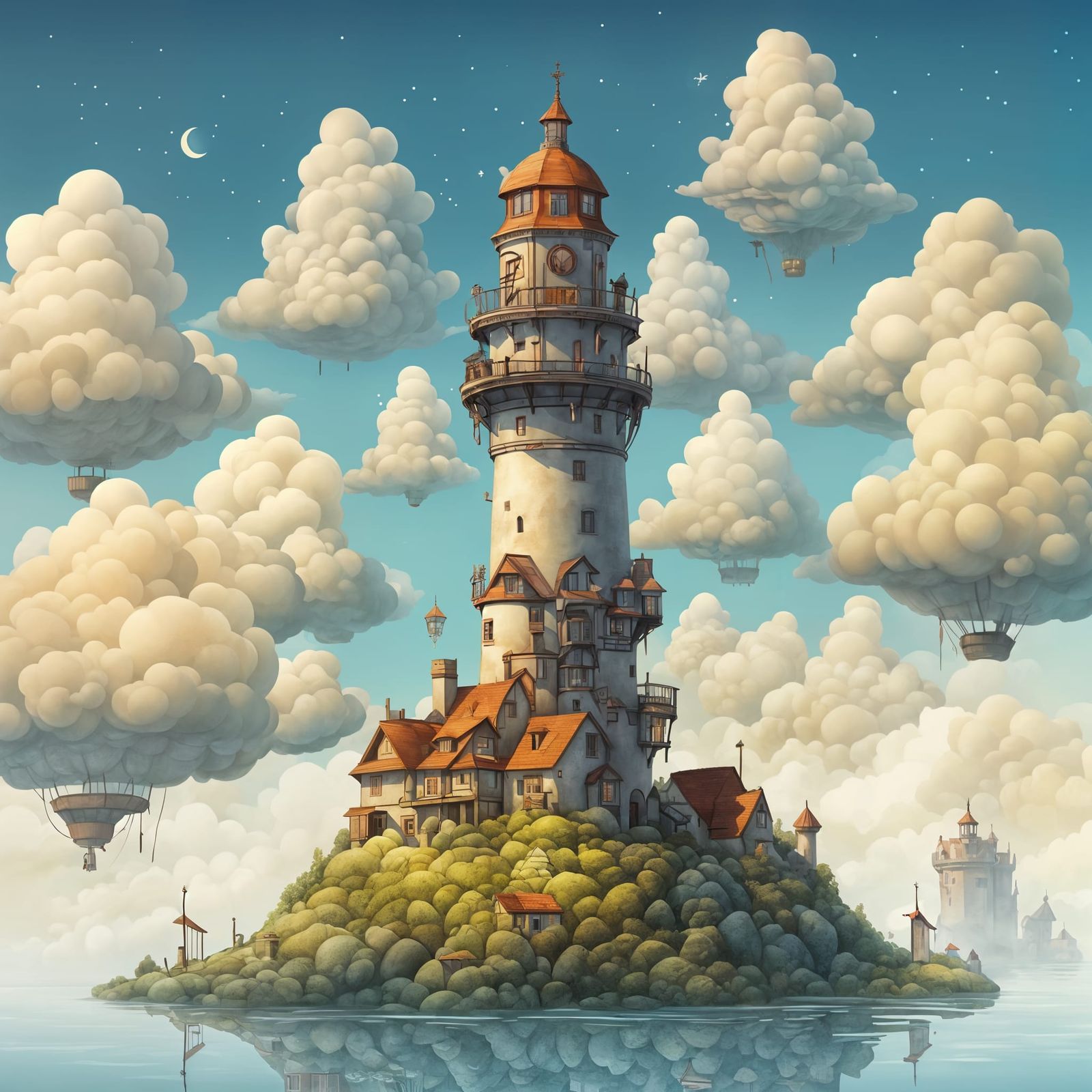 Medieval Lighthouse on a Cloudy Sky