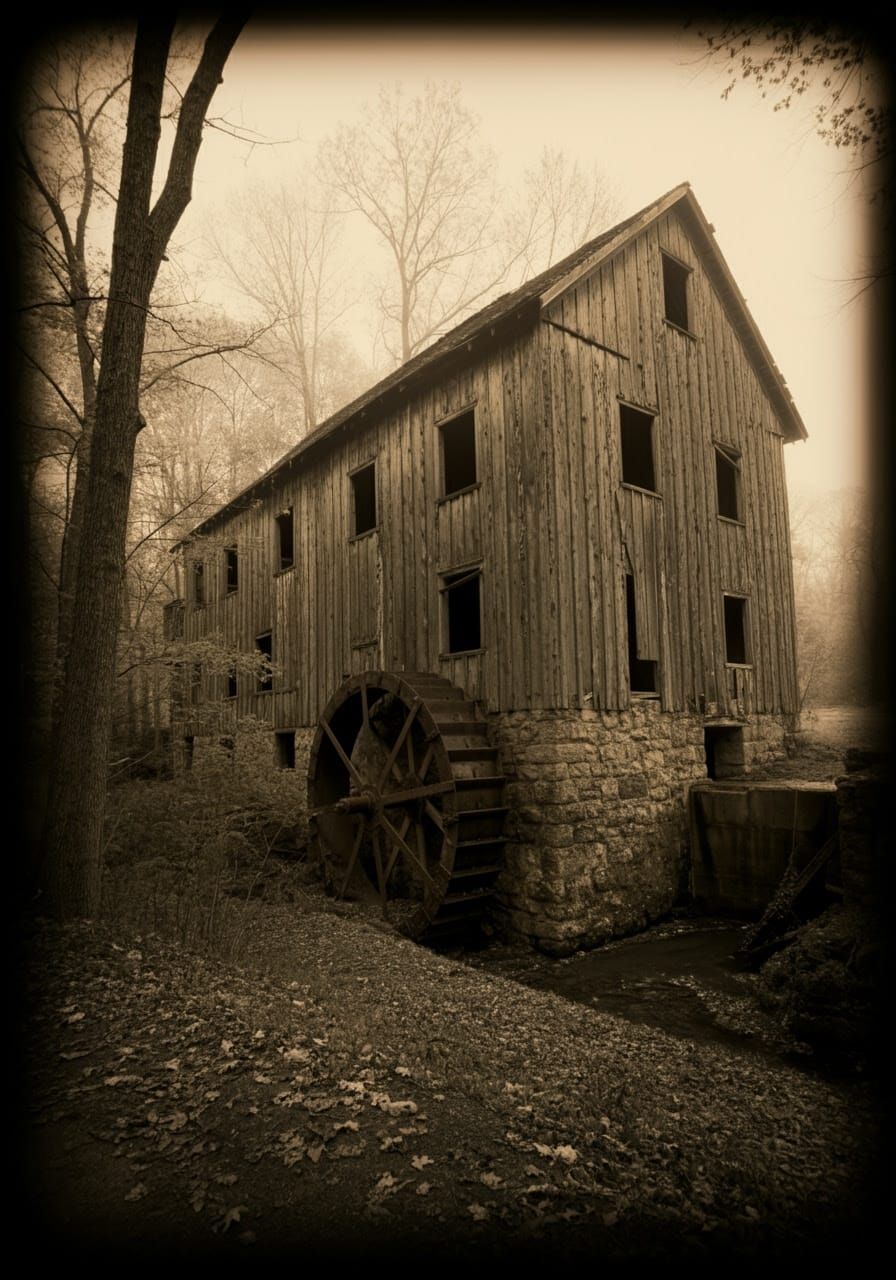 Abandoned Mill in Sepia Tone, Hyperrealistic Detail