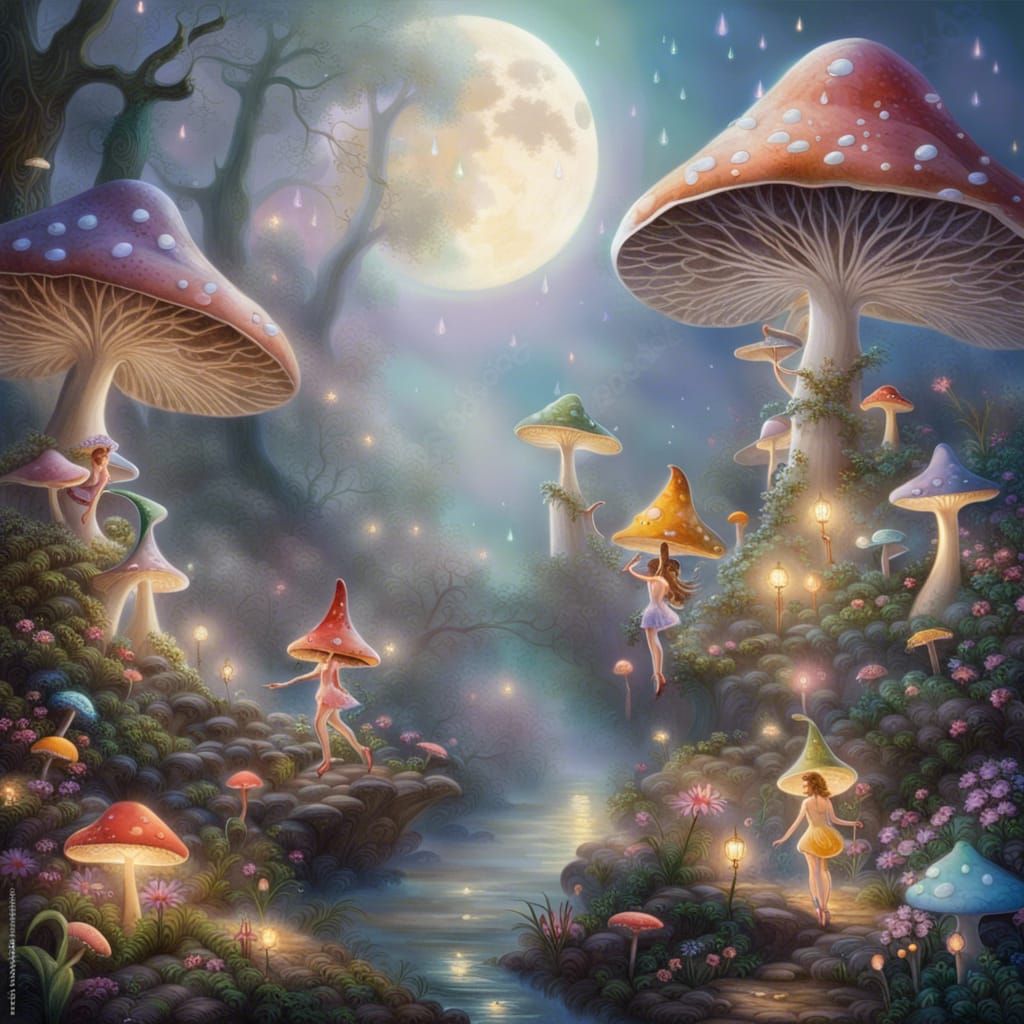 Fairies in Magical Mushroom Forest: Ethereal Fantasy
