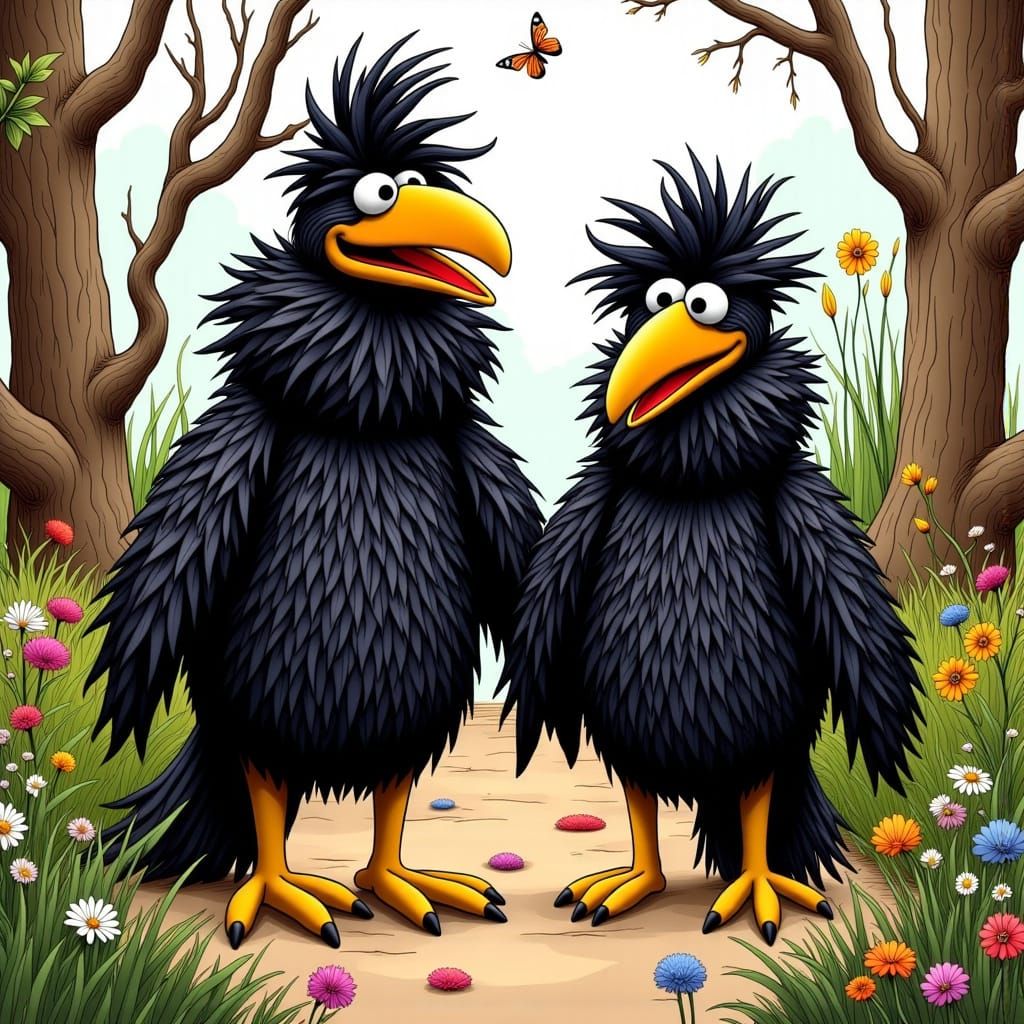 Velcro Bird Puppets in Whimsical Garden Setting