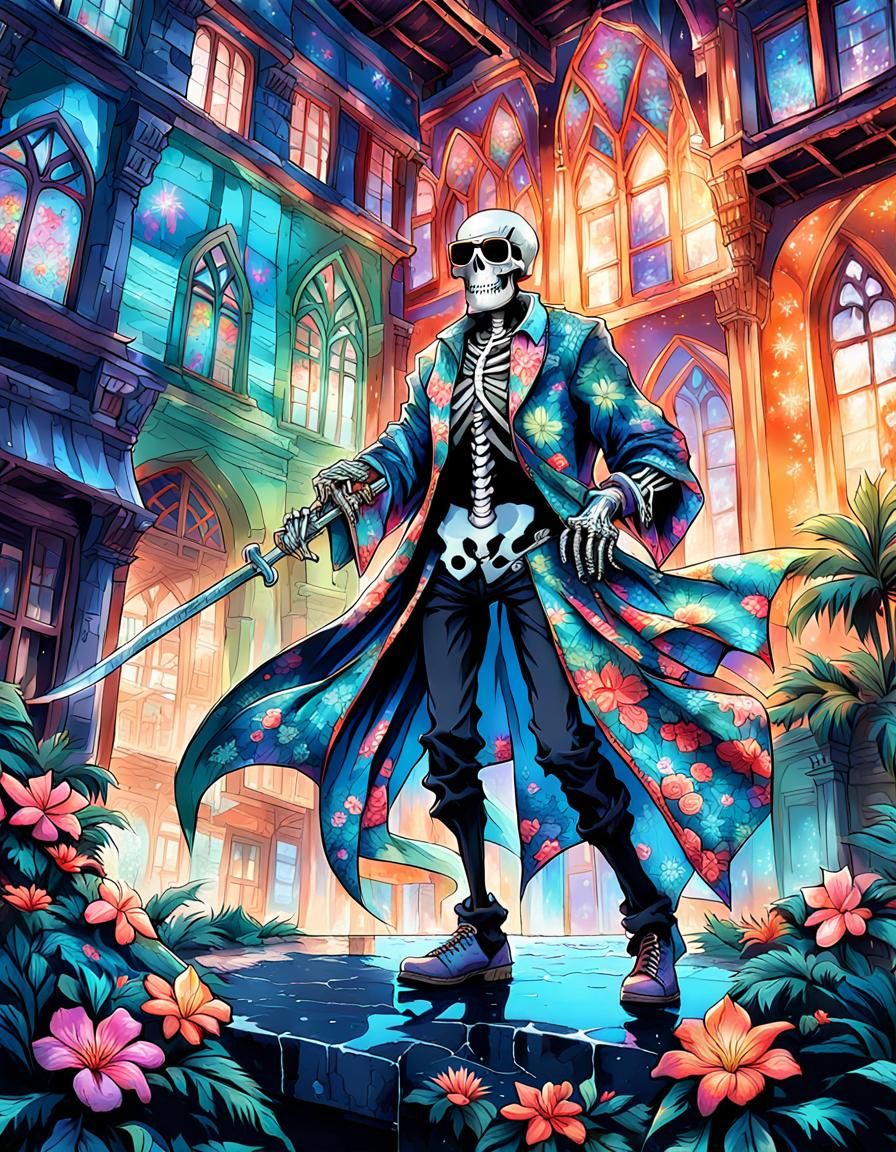 Skeleton on Vacation in Iridescent City: Manga Art
