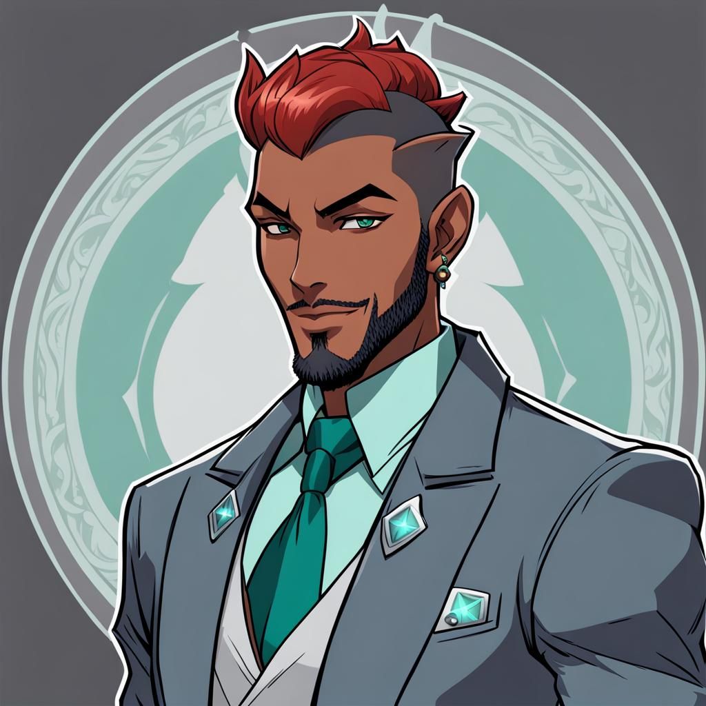 Anime Tiefling Warlock in a Silver Suit