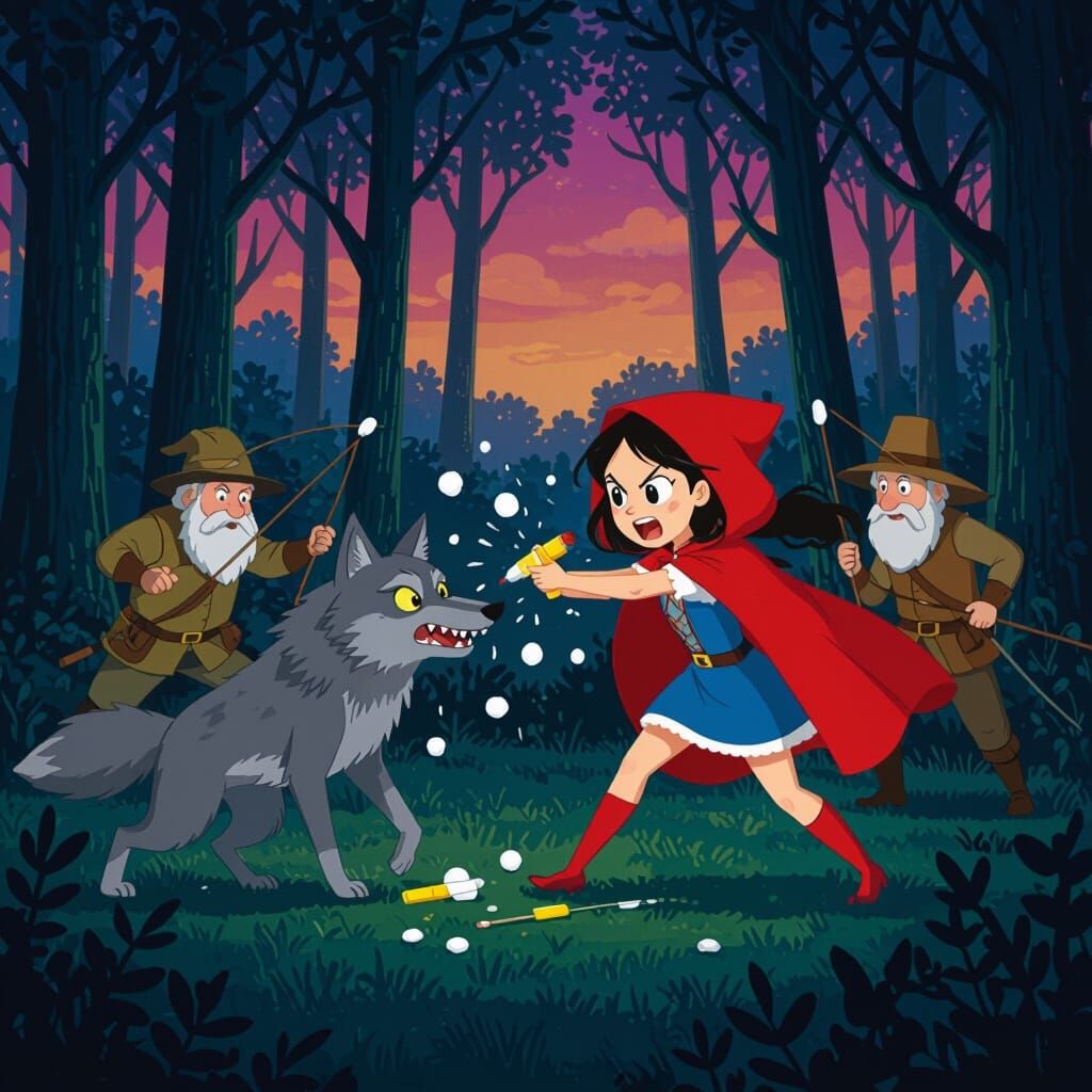 Little Red Riding Hood Attacks in Whimsical Forest