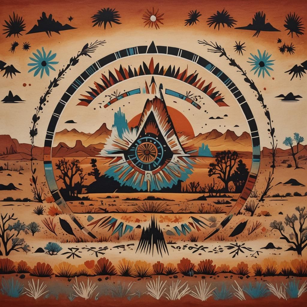 Navajo Sandpainting: Ancient Autumn Landscape