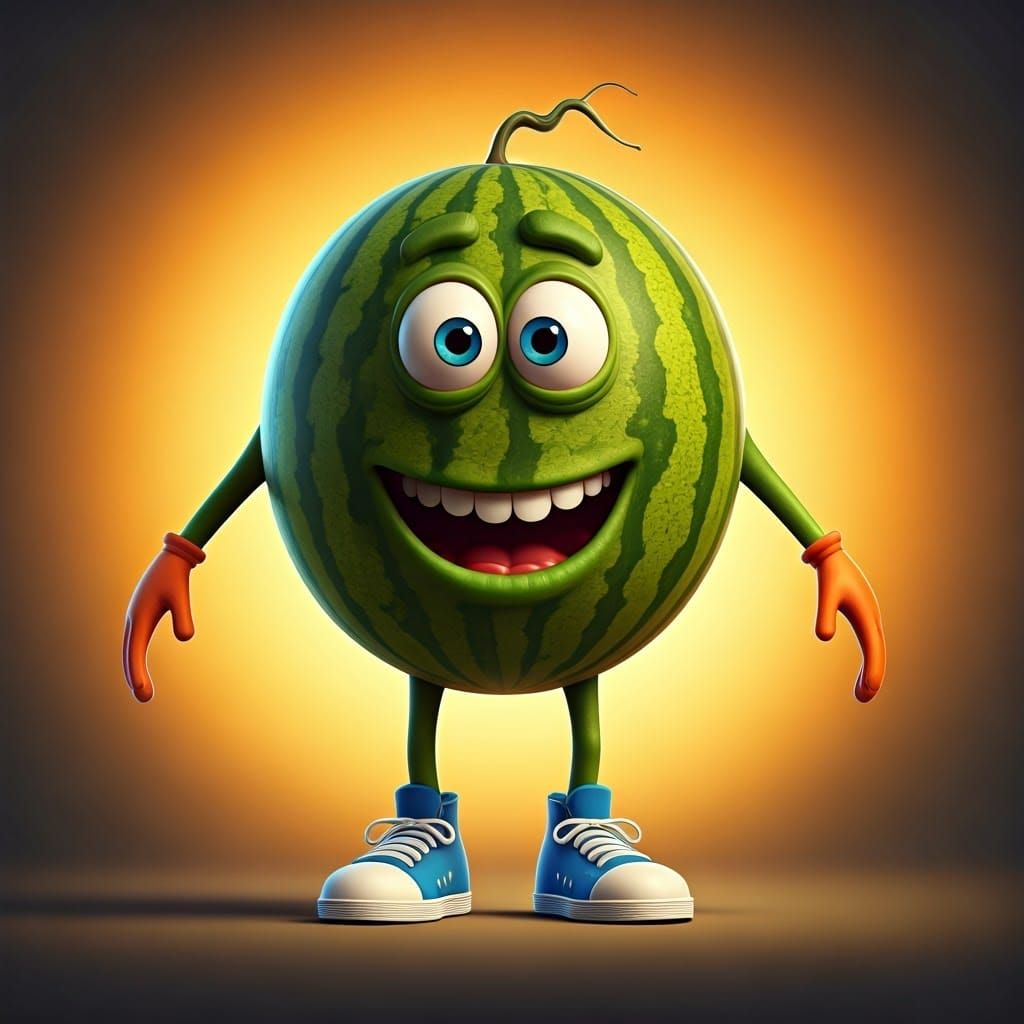 Goofy Watermelon Character in Vibrant Summer Scene