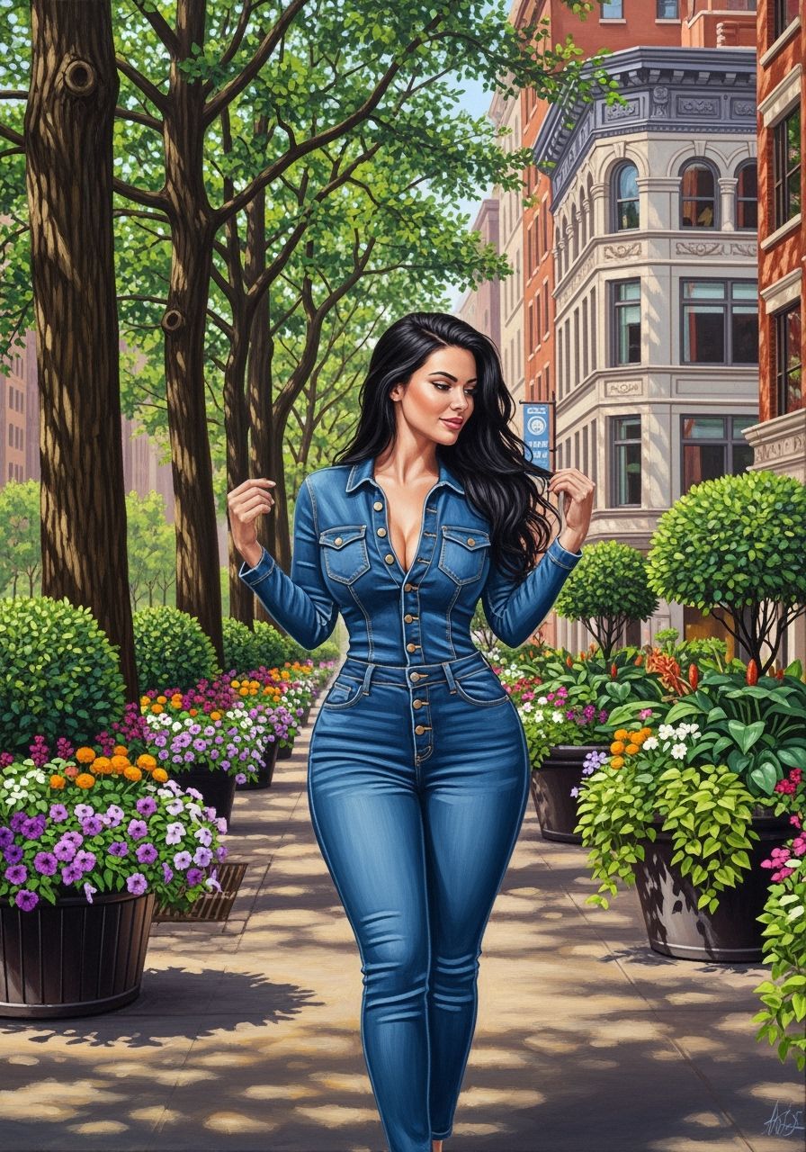 Oil Painting of Woman on Vibrant City Street