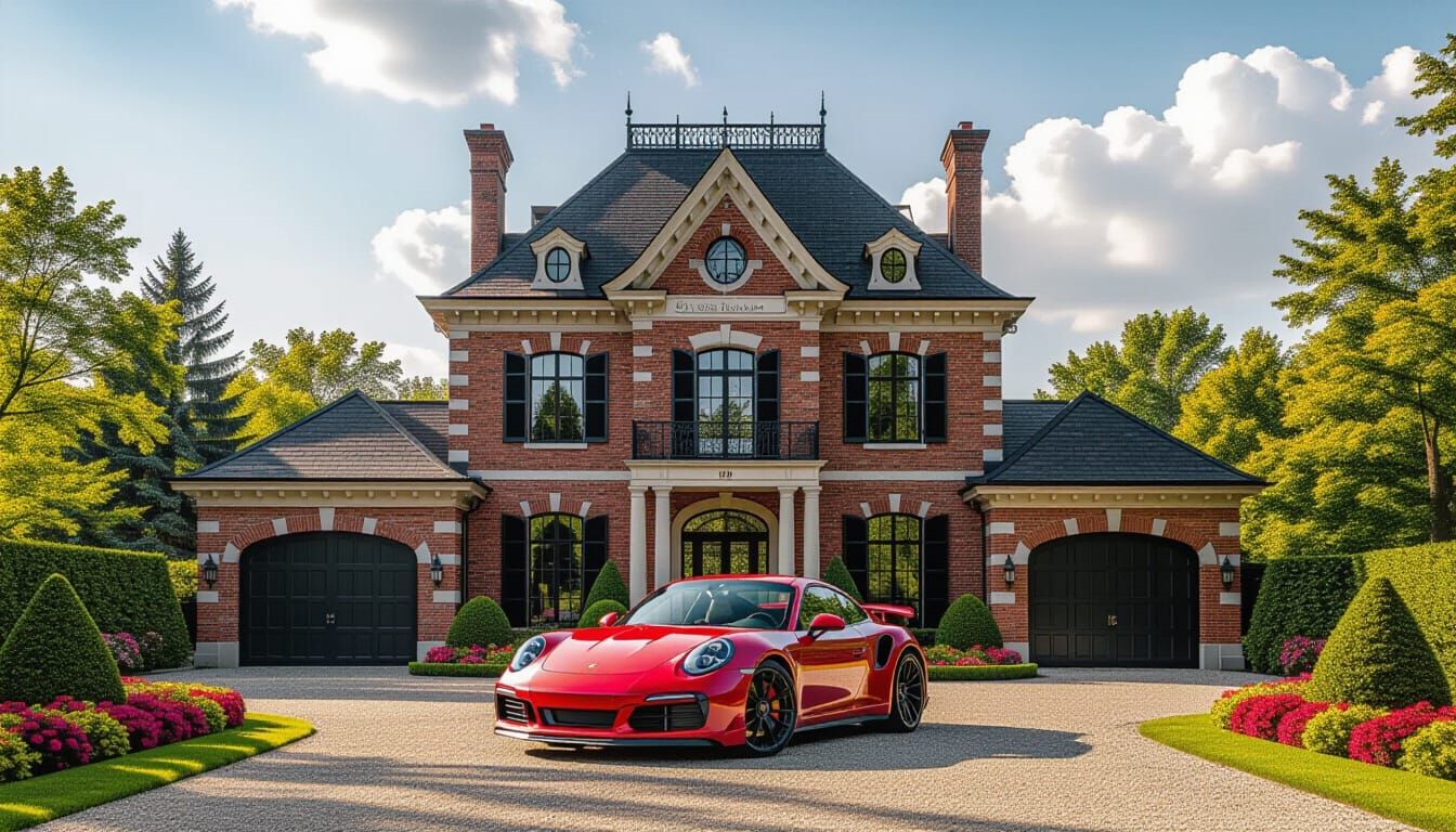 Victorian Chateau With Red Porsche 911 Carrera