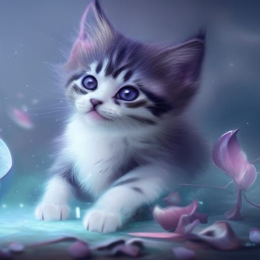 Fantastical Kitten Matte Painting in Deep Color