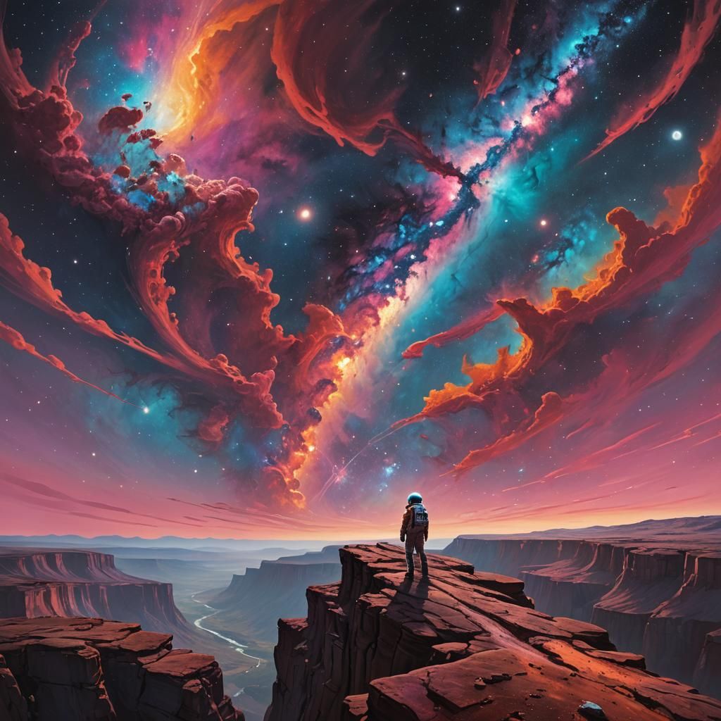 Astronaut at Galaxy's Edge in Surreal Style