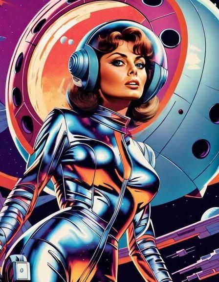 Retro Sci-Fi Cosmic Scene in Pulp Style