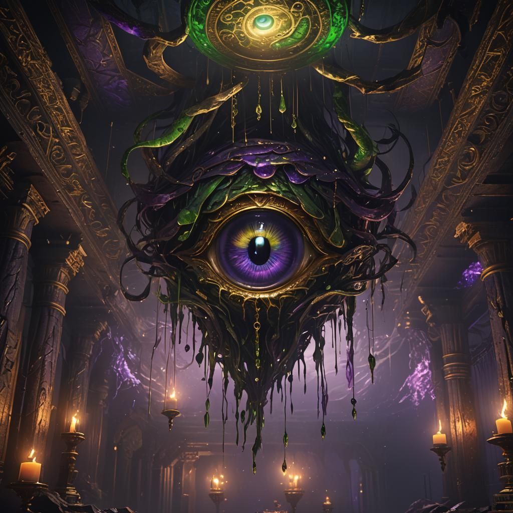 Eerie Eyes in Dimly Lit Mystical Chamber