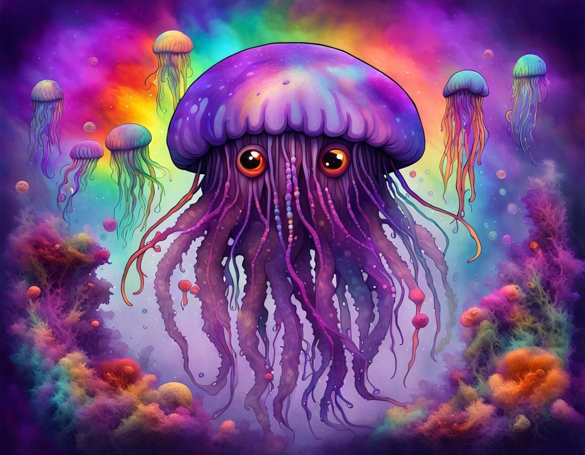 Psychedelic Jellyfish Wonderland with Dreadlocks