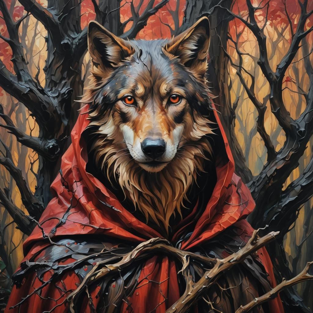 Little Red Riding Hood in Expressionist Oil Painting