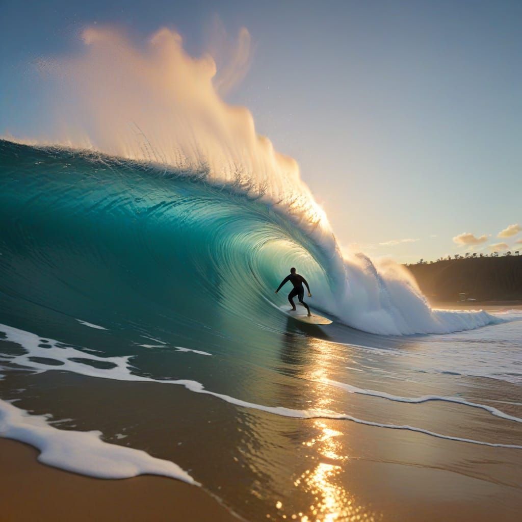 Powerful Pipeline Surf Scene in Vibrant Concept Art