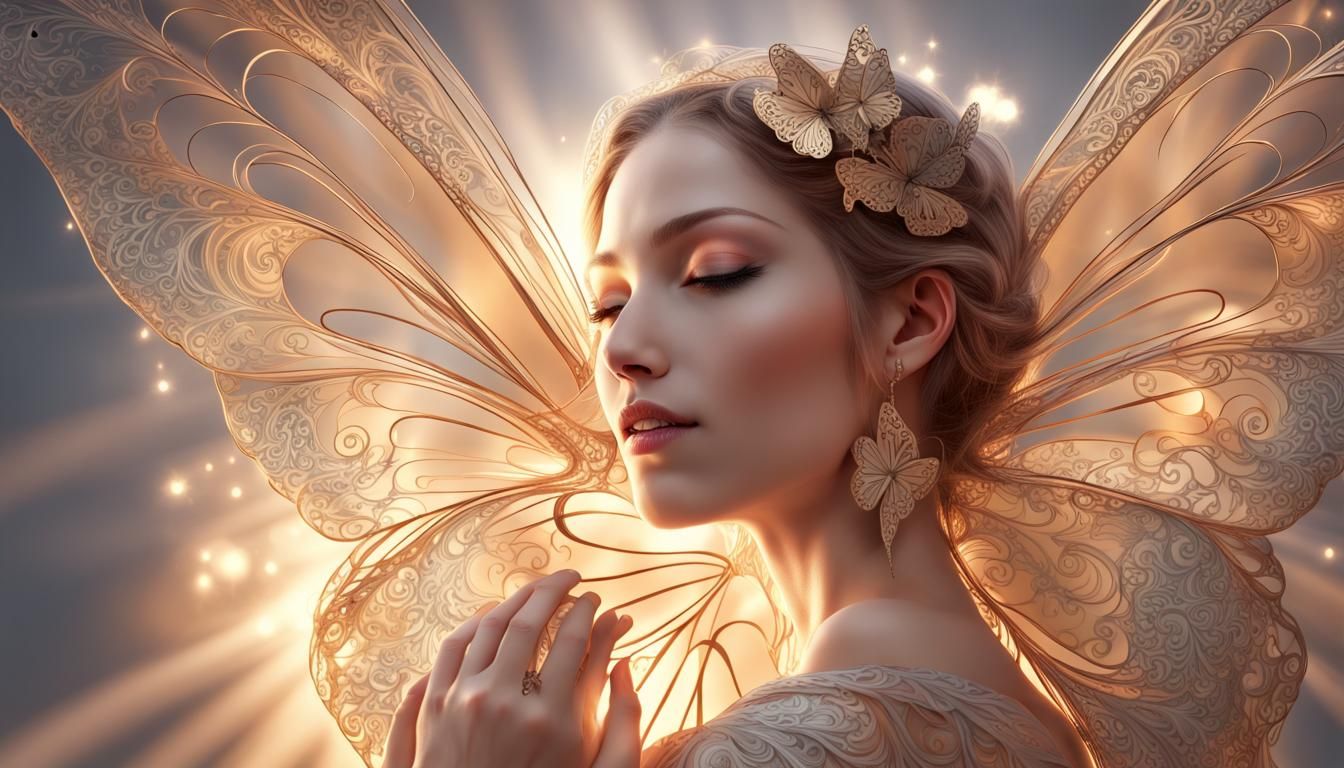 Joyful Angel Woman with Butterfly Wings