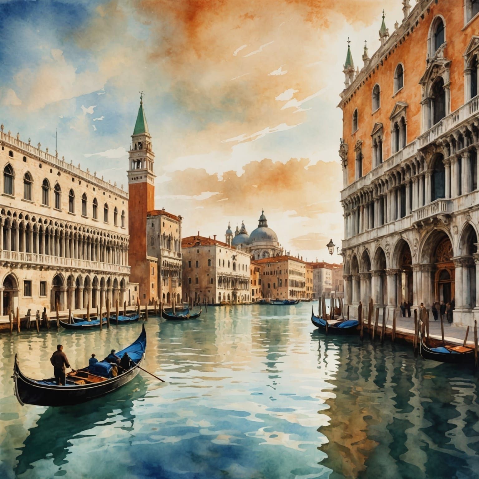 Venice Grand Canal in Dreamy Watercolor Style
