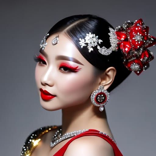 Beautiful Asian Astronaut in Silver and Gold