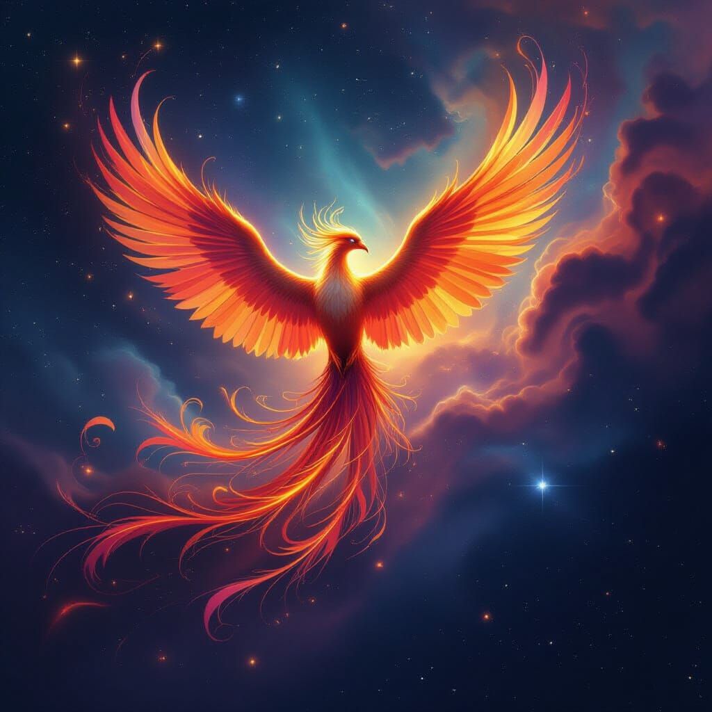 Majestic Phoenix Rises from Cosmic Nebula