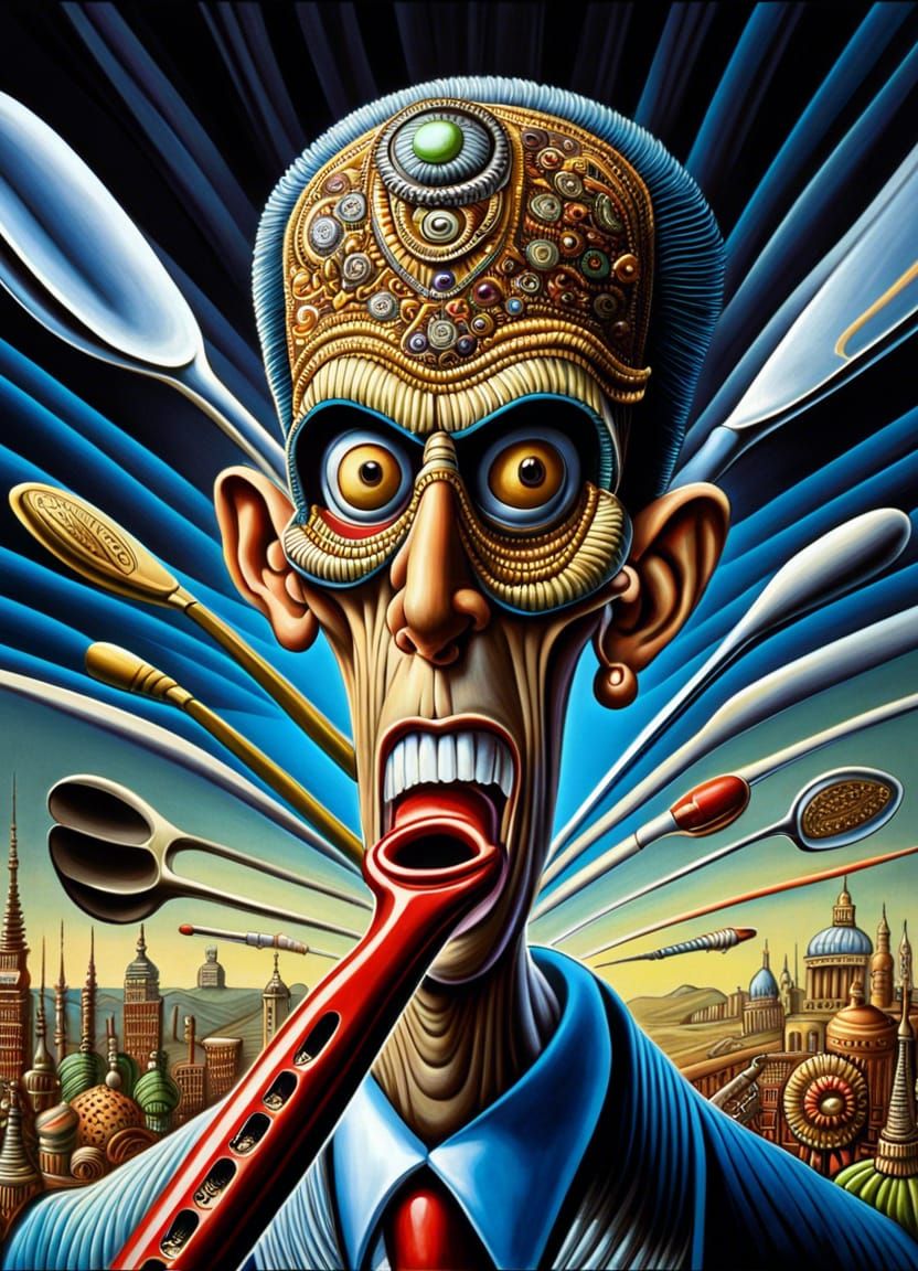 Personified shoehorn : Painting by Basil Wolverton :