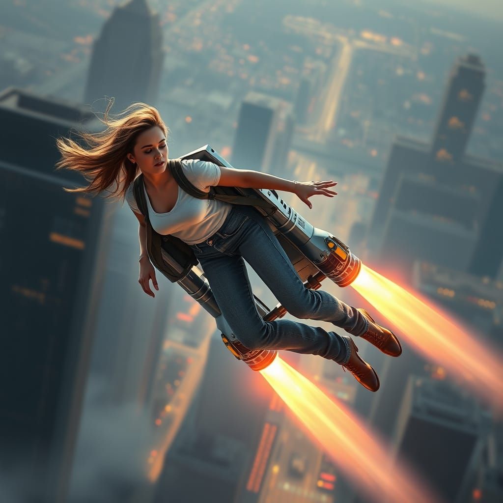 Stunning Jetpack Hero Soars Over City in Epic Digital Painti...