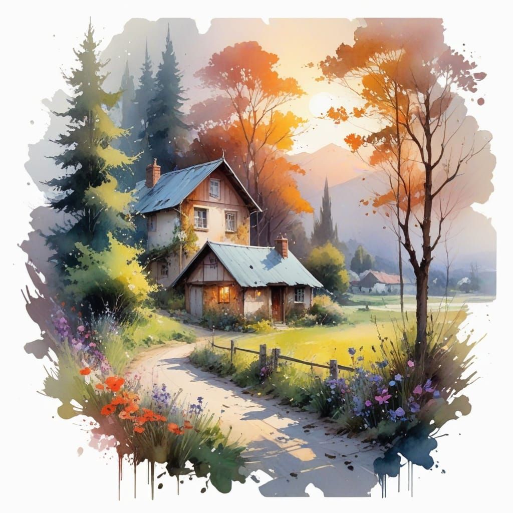 Spring Awakening: Vibrant Landscape with Wildflowers and But...